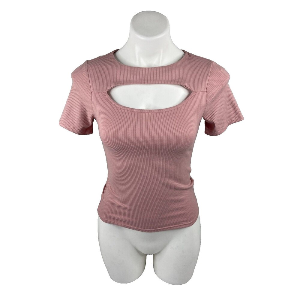 Peach Lane Women Medium Pink Peekaboo Top Cutout Ribbed Casual NWT